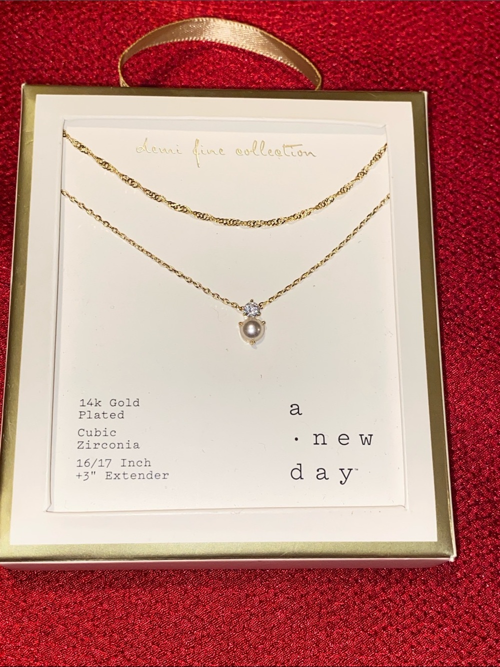 a new day Gold Pearl and CZ Double-Layer Necklace